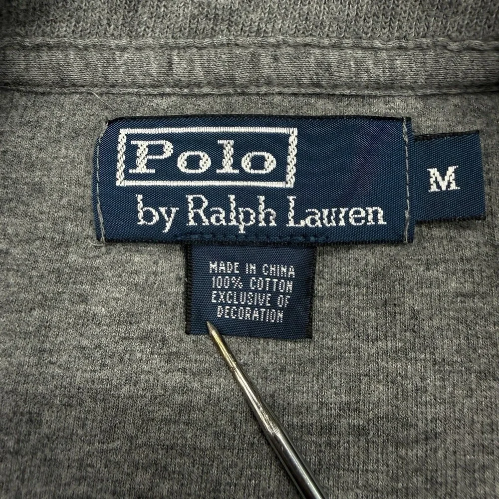 Vintage Polo Ralph Lauren Sweater Men M Gray 1/4 Zip Mock Neck Pullover Outdoors